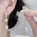 Women's silver colour drop shape copper earrings with confession balloon and rhinestone ball double pendant design