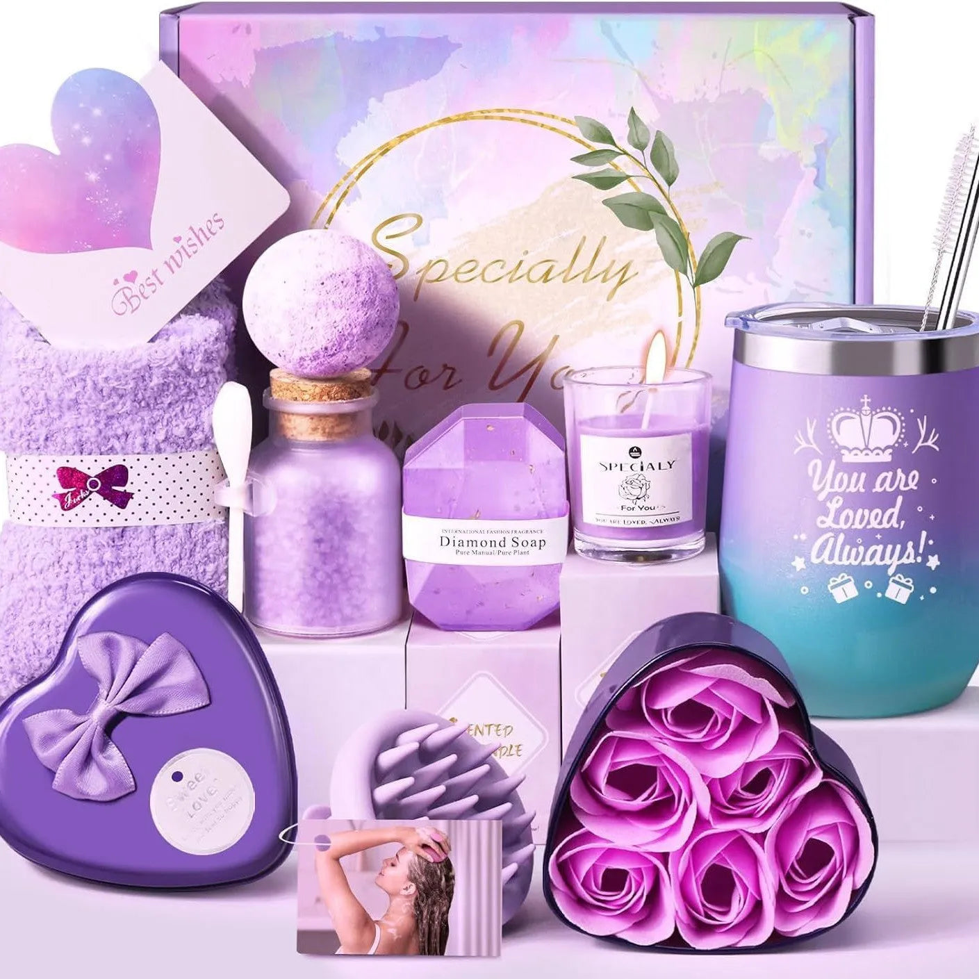 Boxed aromatherapy candle gift set with various modern soy wax designs including pink and sunflower themes.
