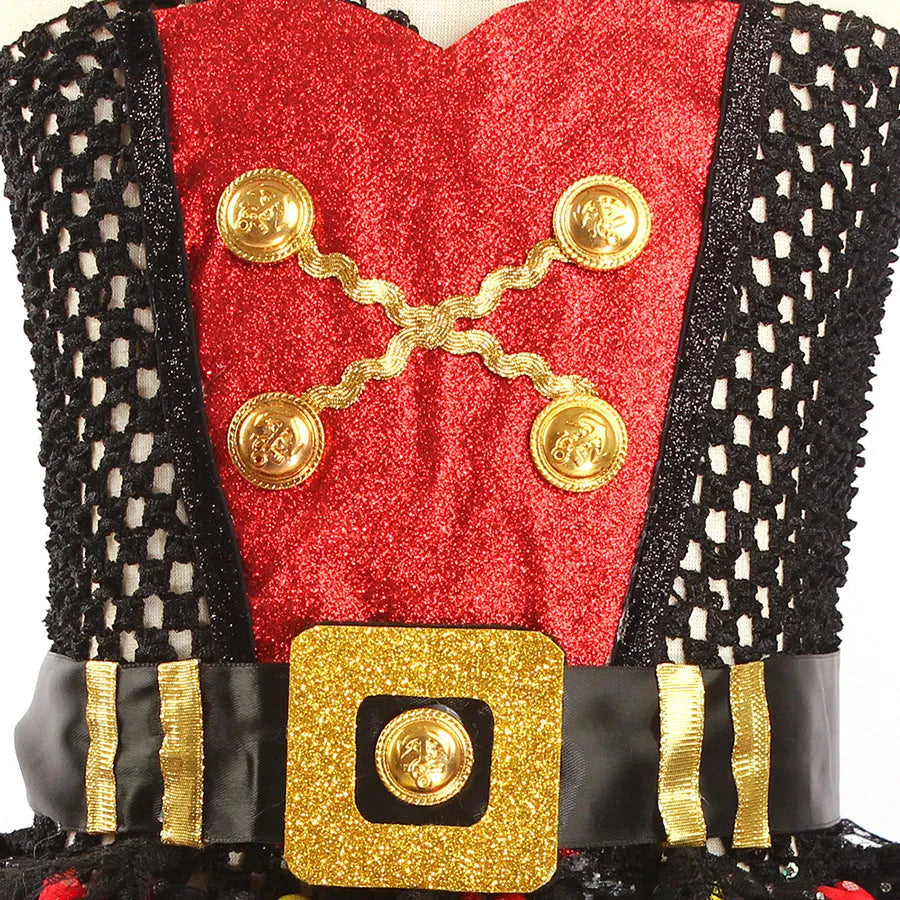 Girls sleeveless pirate costume dress with sequin gauze and lace trim for Halloween