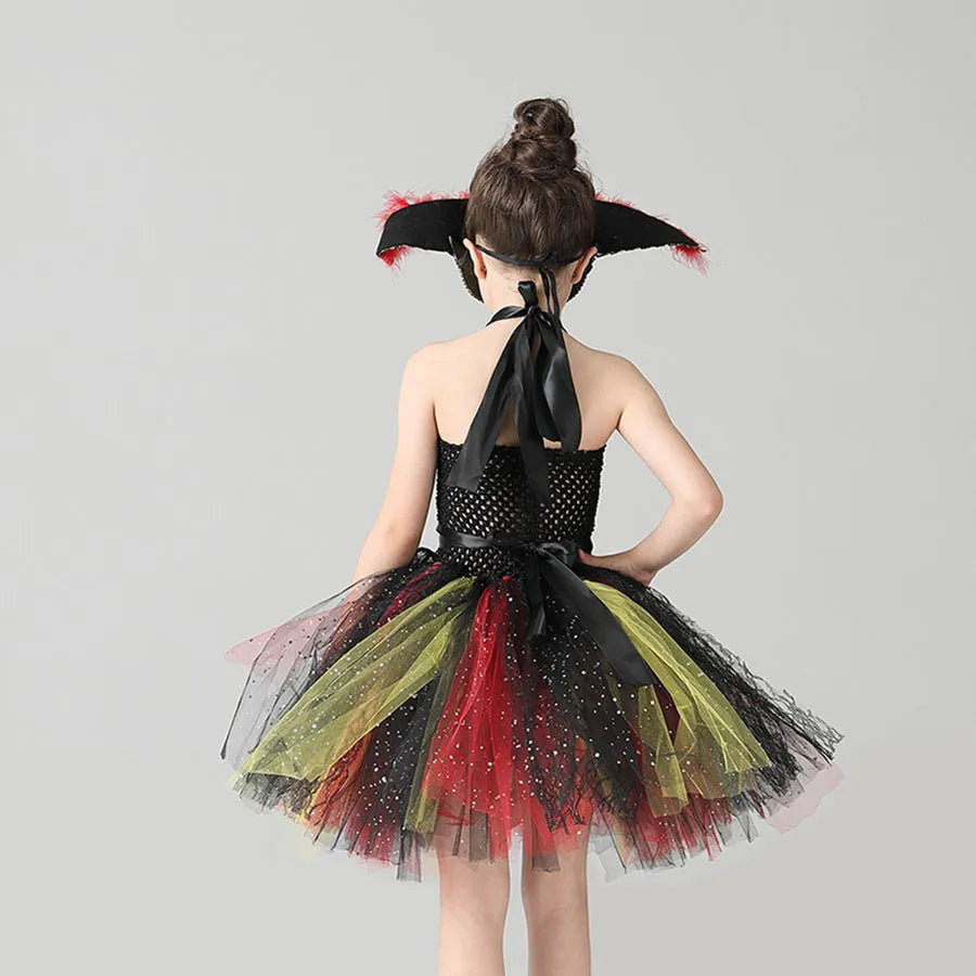 Girls sleeveless pirate costume dress with sequin gauze and lace trim for Halloween