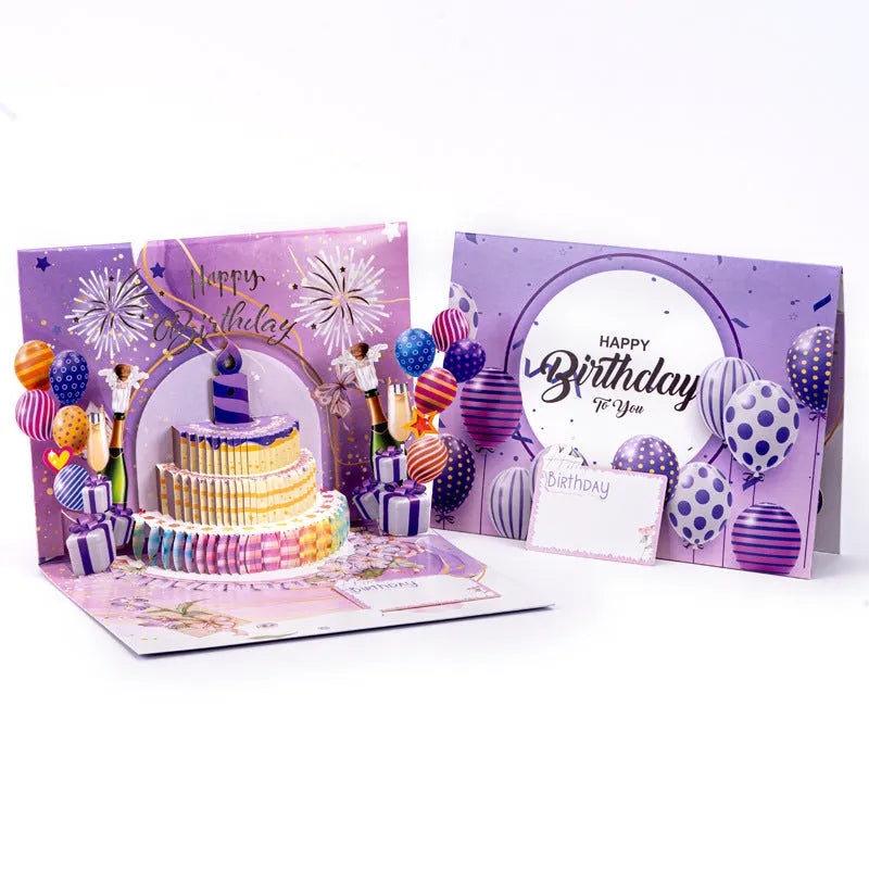 Light Music Blowing 3D cake greeting card in Chinese ink style, showing manual folding details.