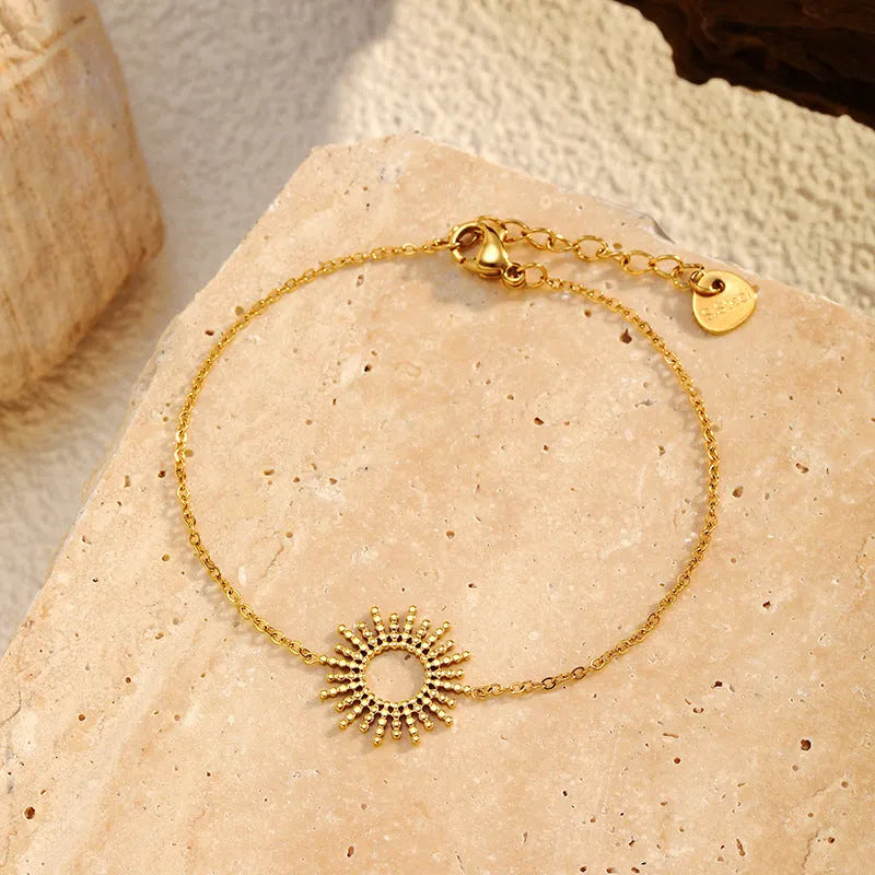 Sunflower series women's geometric chain bracelet and necklace set with 14K gold-plated finish