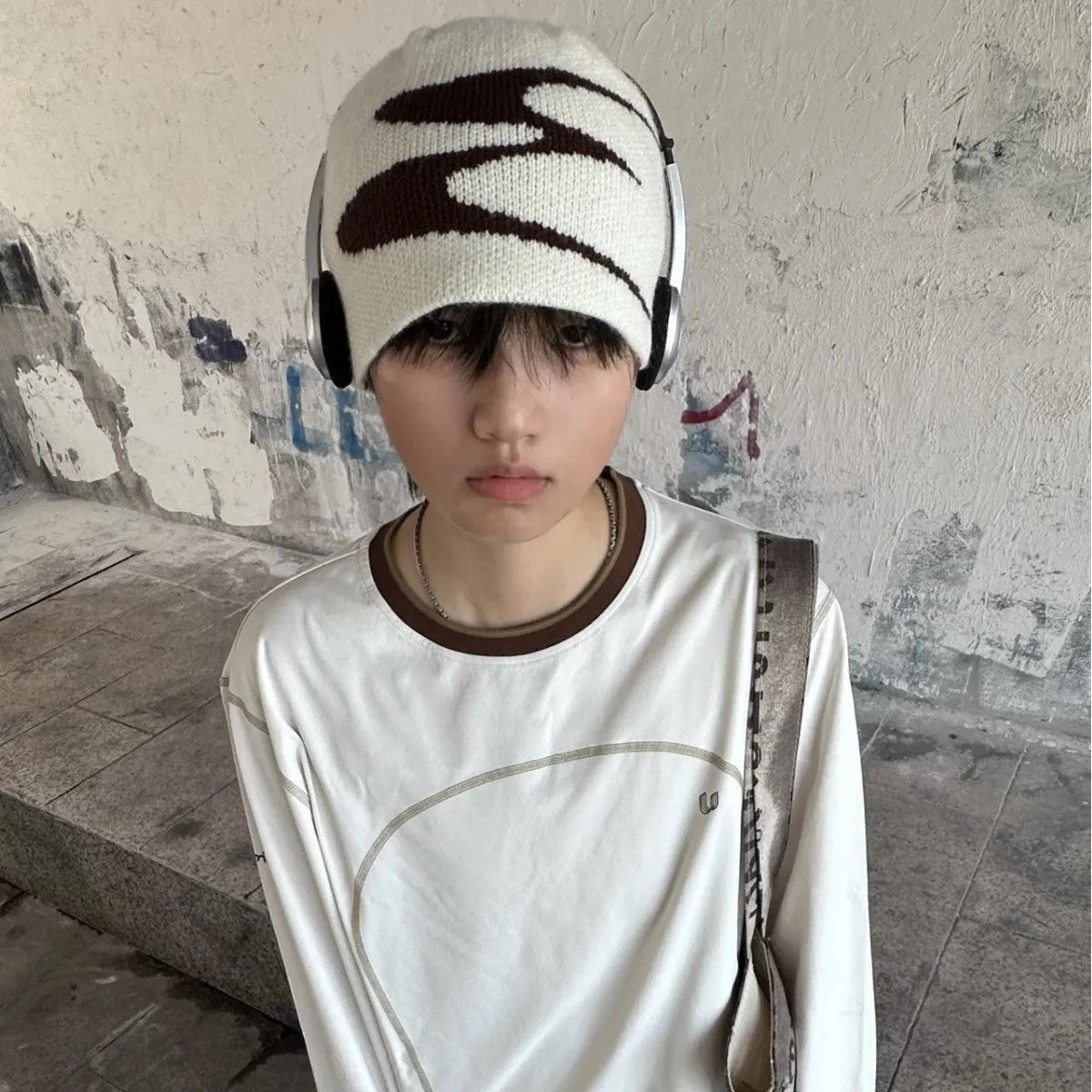 Acrylic knitted beanie hat in black grey or white colour size M 56-58cm