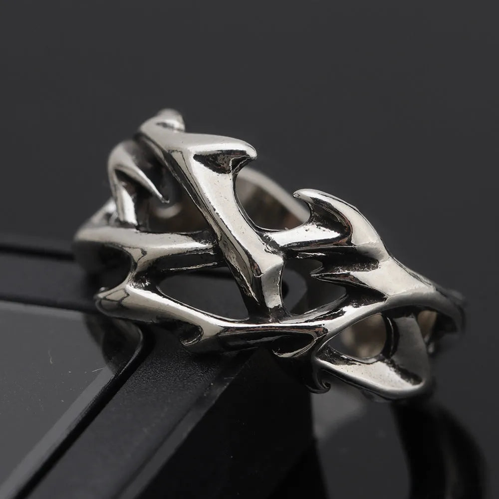 Copper thorn flower ring with adjustable opening in geometric design
