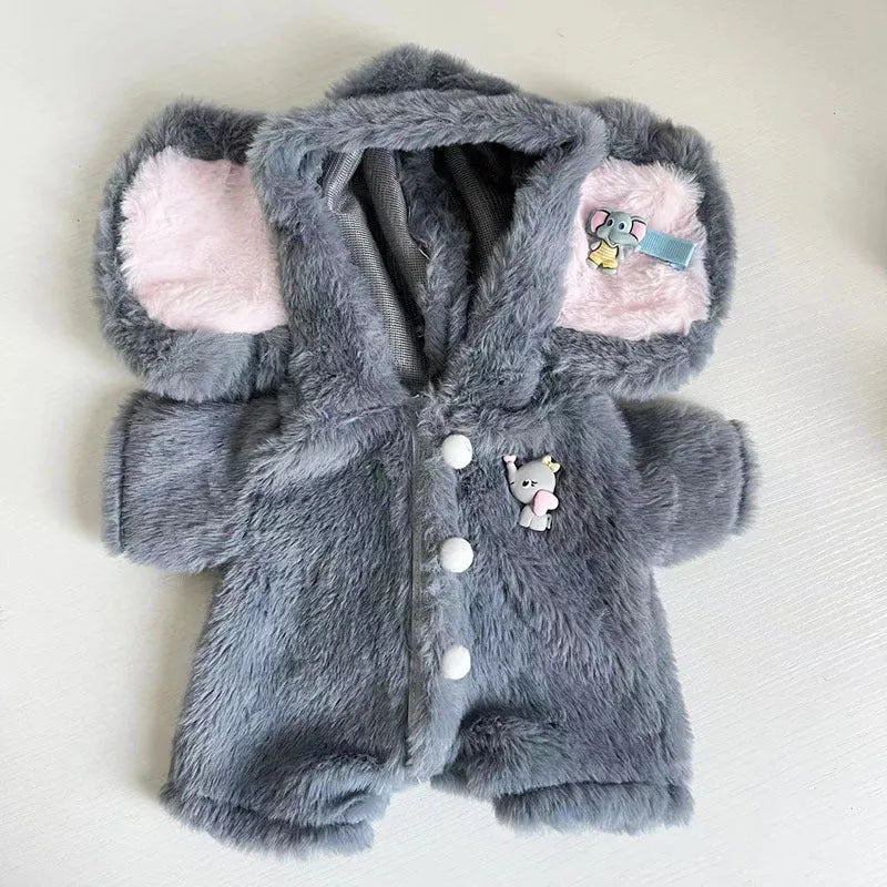 Grey elephant pattern jumpsuit for 30cm Lina bear doll