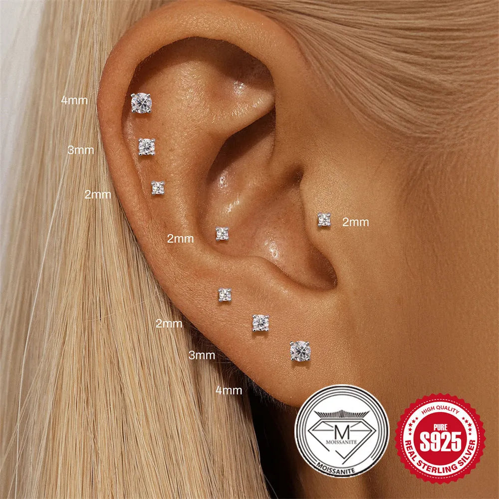 S925 sterling silver petal diamond geometric stud earrings in platinum colour with ear clip fastening