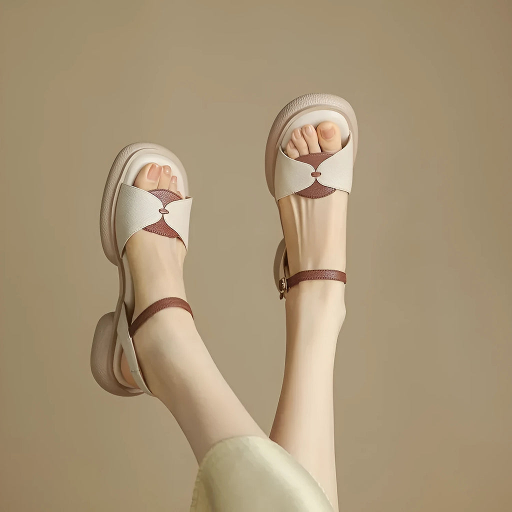 Women's khaki platform sandals with chunky heels and open toe design