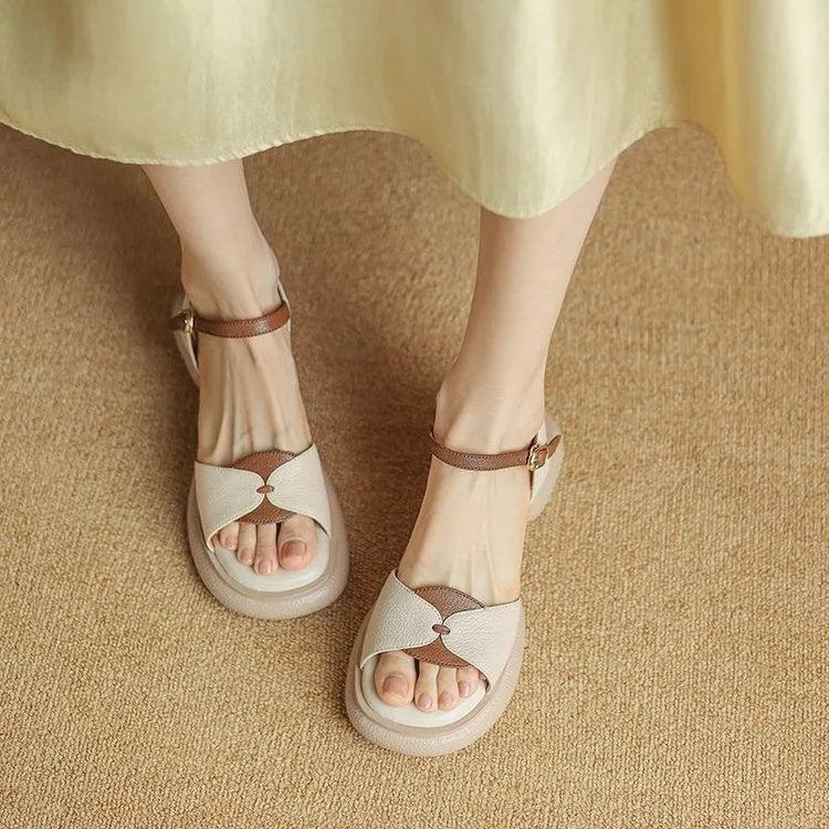 Women's khaki platform sandals with chunky heels and open toe design