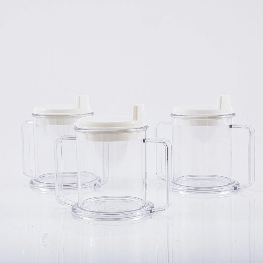 Transparent spill-proof drinking cup with modern design showing 14cm height