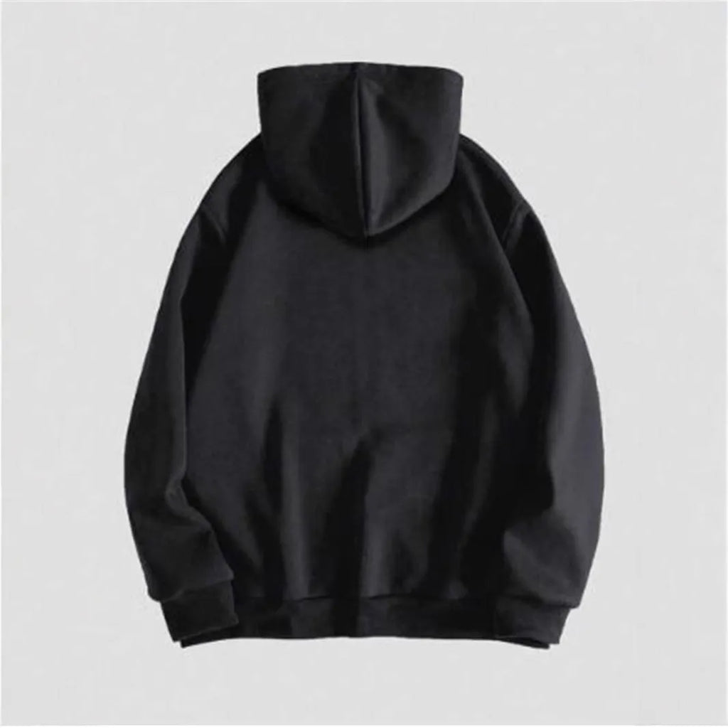 Men's black hooded sweatshirt with skull print, cotton blend, Harajuku style, long sleeve pullover