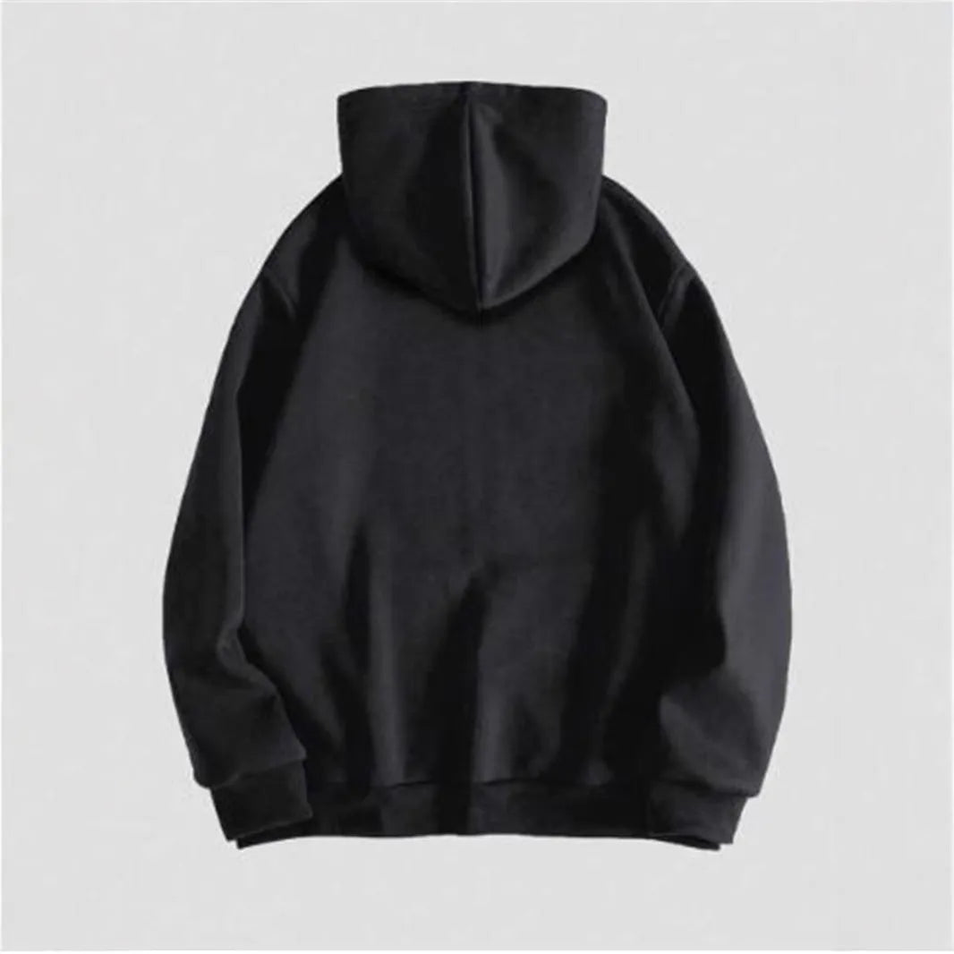 Men's black hooded sweatshirt with skull print, cotton blend, Harajuku style, long sleeve pullover