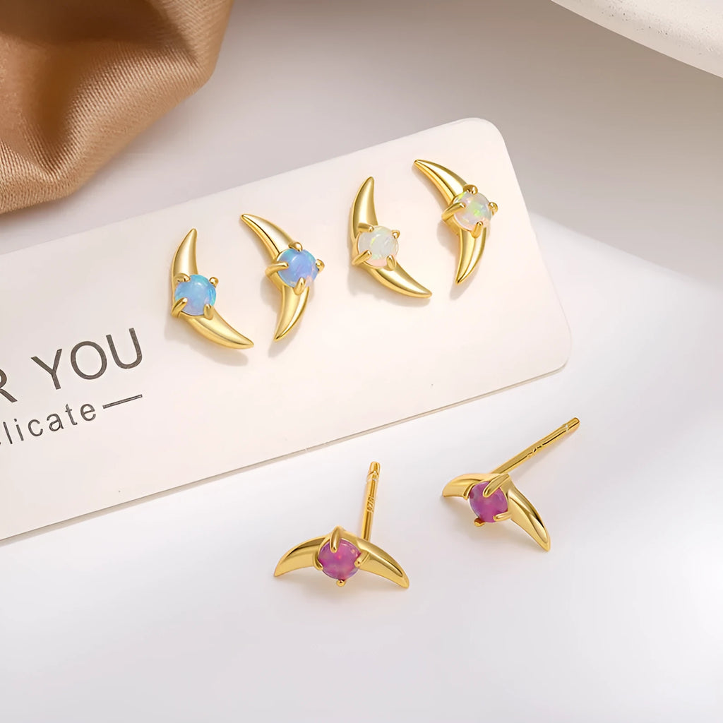 Geometric women's earrings in 925 silver with gold or platinum plating and coloured stone options