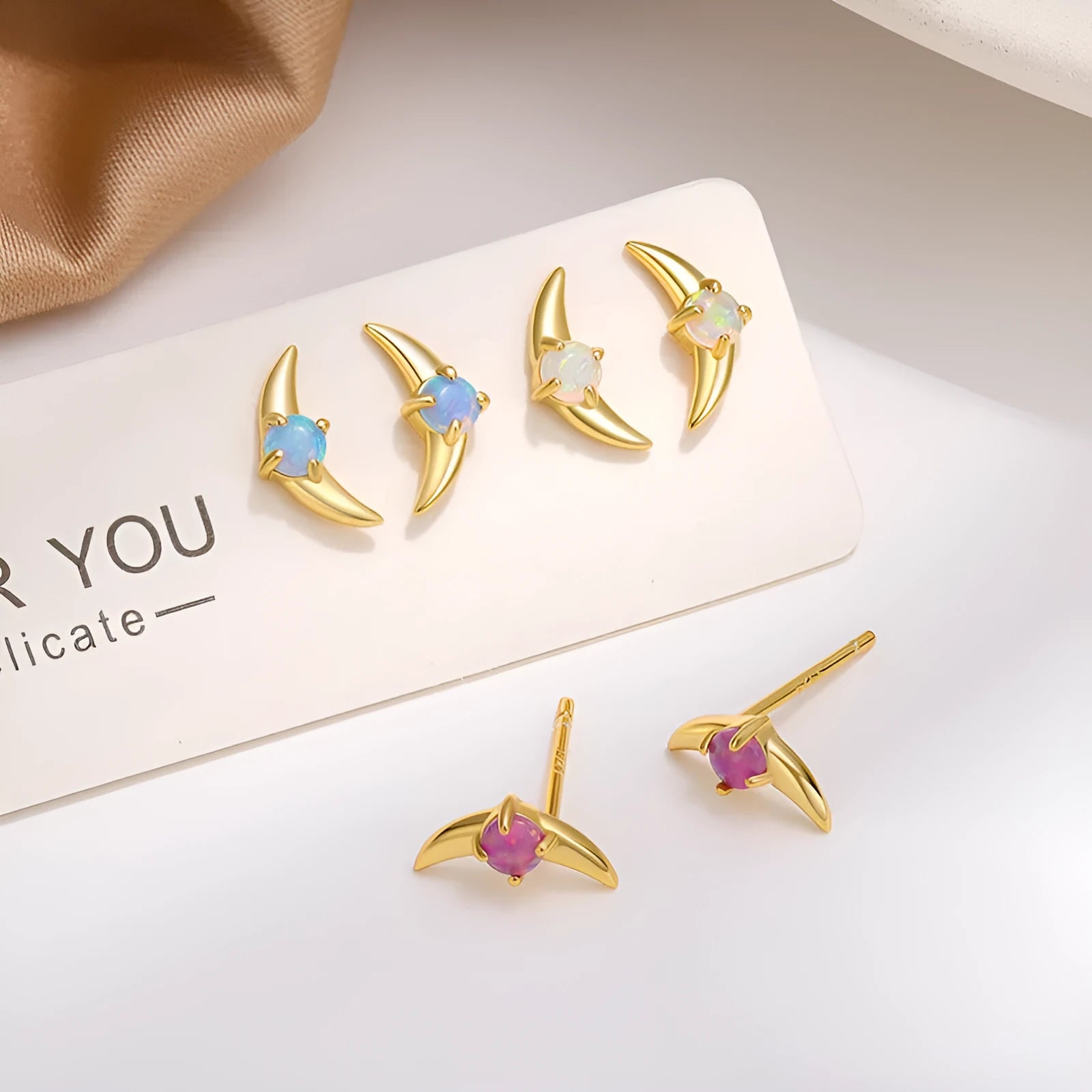Geometric women's earrings in 925 silver with gold or platinum plating and coloured stone options