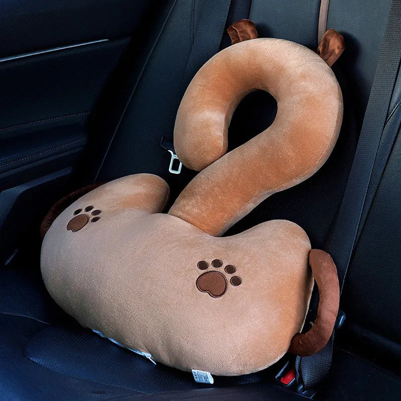 Square cartoon-style cushion pillow with animal hug and question mark design, 65x65 cm