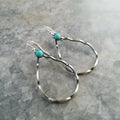 Geometric circle earrings with antique silver finish and turquoise tone, bohemian vintage style