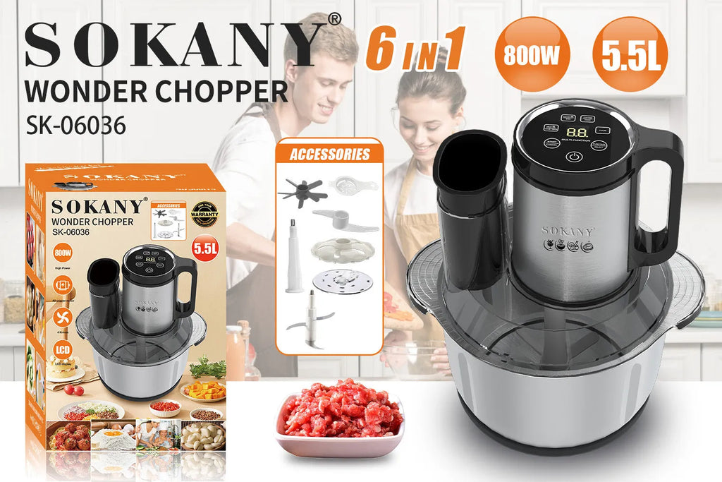 Stainless steel meat grinder machine with 06036 colour and food processing attachments