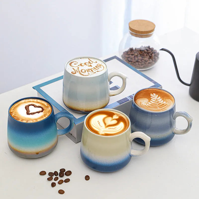 Creative large-capacity retro style couple coffee mug 301-400ml with 8.5cm height and 8cm caliber