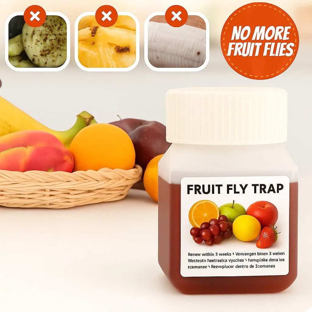 Bottle of fruit fly bait liquid for trap refill, available in multiple specifications.