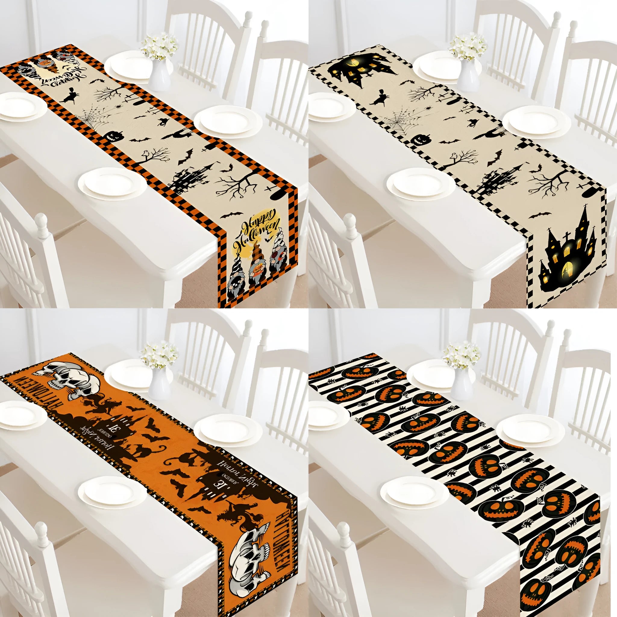 Halloween table runner 30x182 cm polyester linen style bunting with digital print pattern