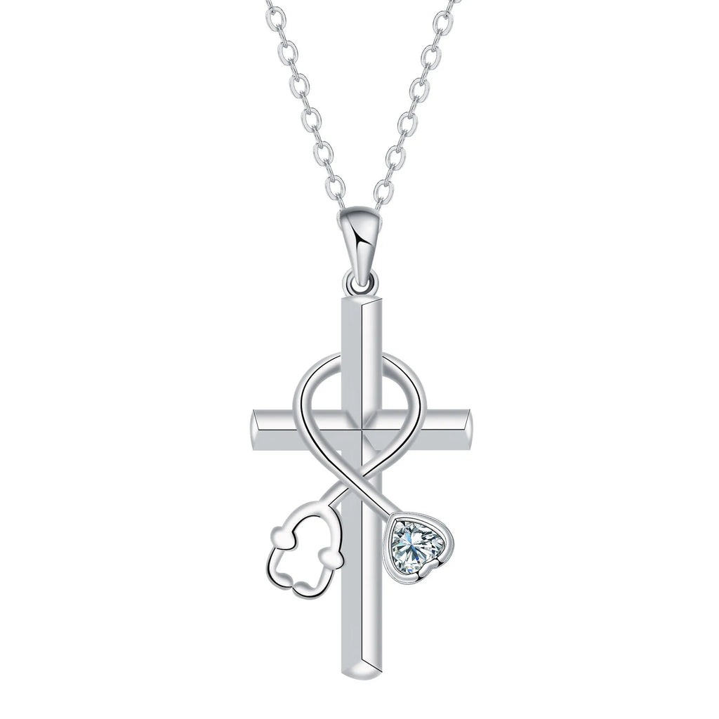 Copper cross stethoscope necklace with electroplated finish for women