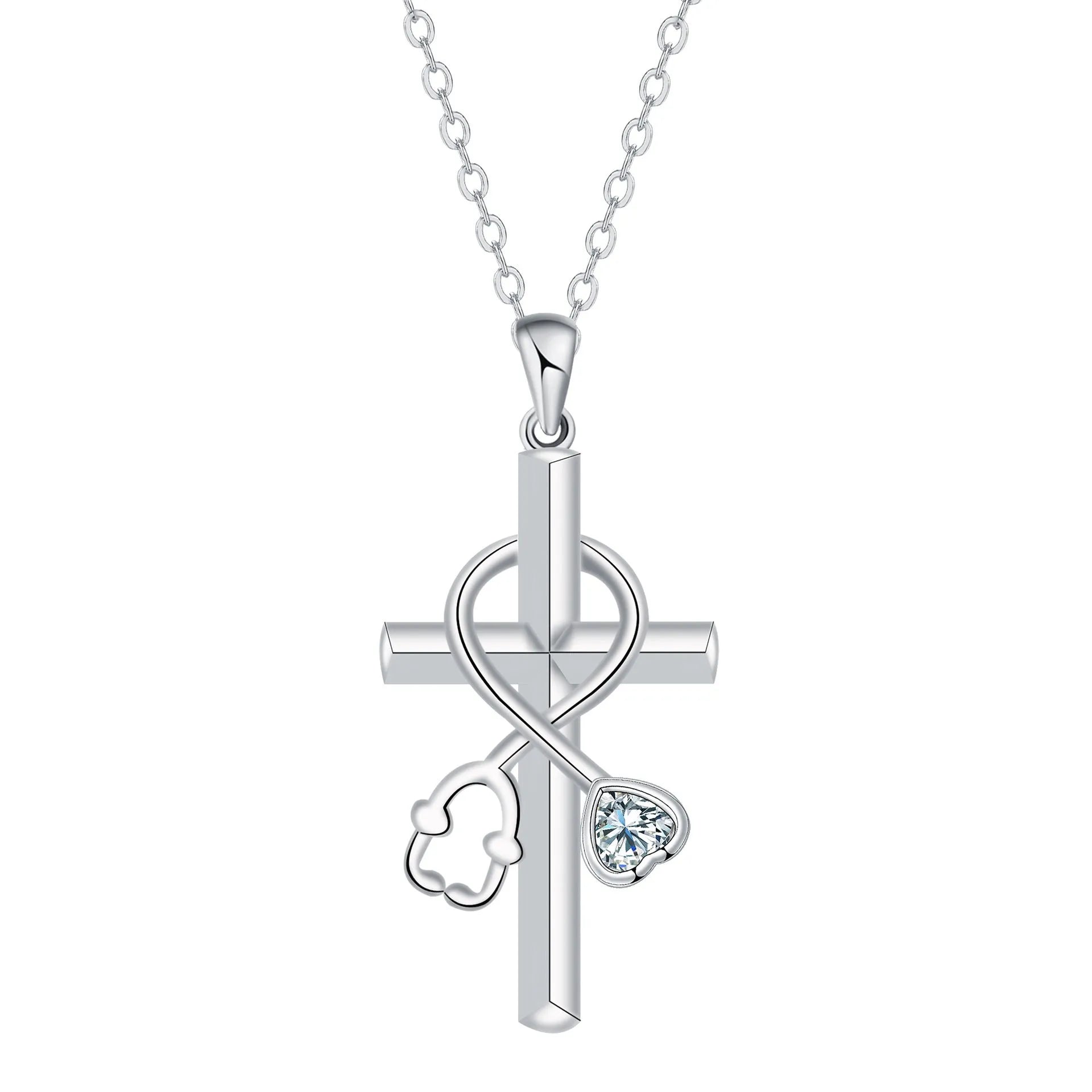 Copper cross stethoscope necklace with electroplated finish for women