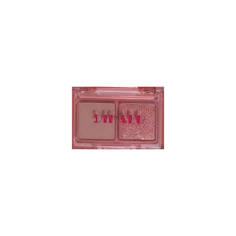 Two-tone eyeshadow palette showing pink and black matte shimmer powder in compact with five colour set options