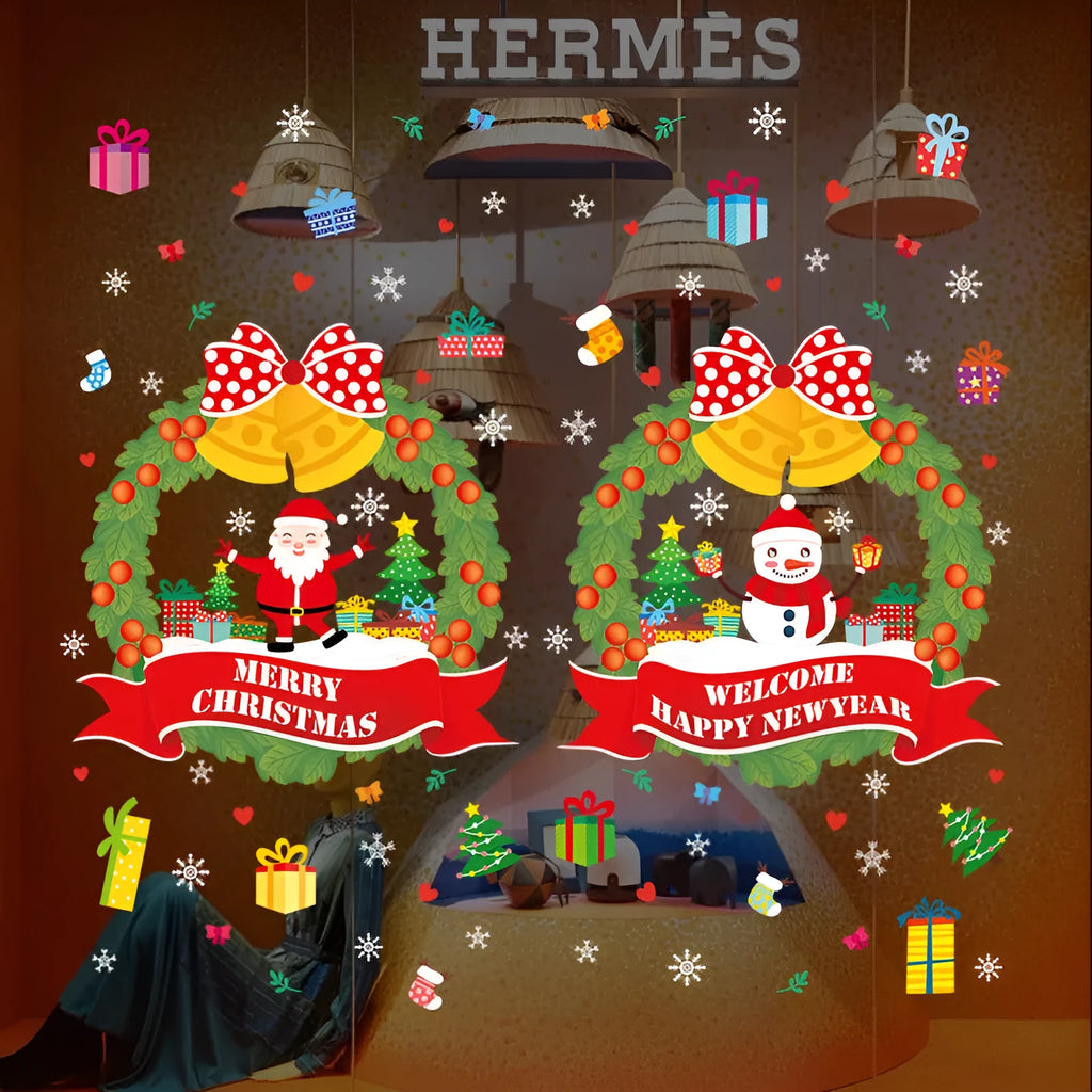 Non-adhesive electrostatic Christmas wall sticker with cartoon anime design measuring 60x45cm