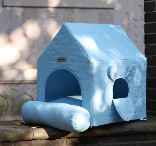 Closed pet house in white polyester, 55x38x48cm, for cats and small dogs up to 6 kg