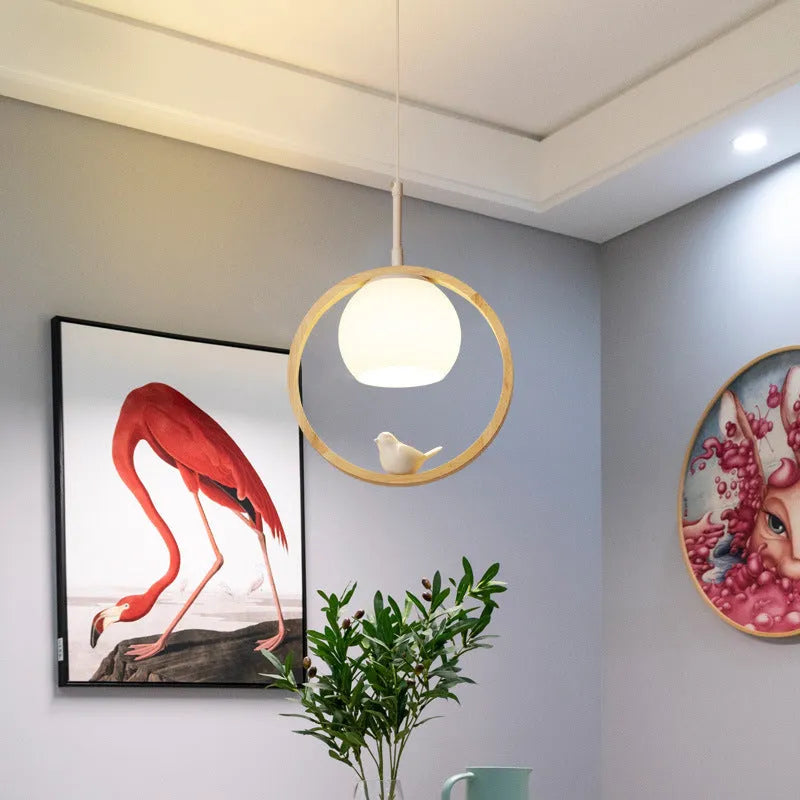 Nordic solid wood aisle chandelier with bird design for corridor staircase restaurant 220V