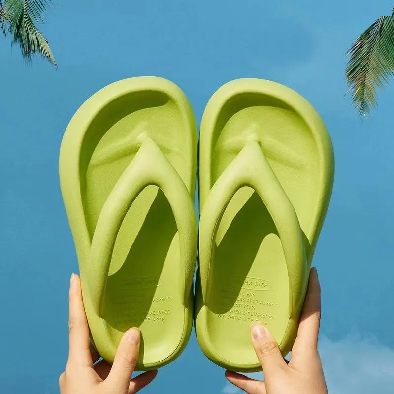 Solid colour thick-soled EVA flip-flops with a bow detail on the upper.