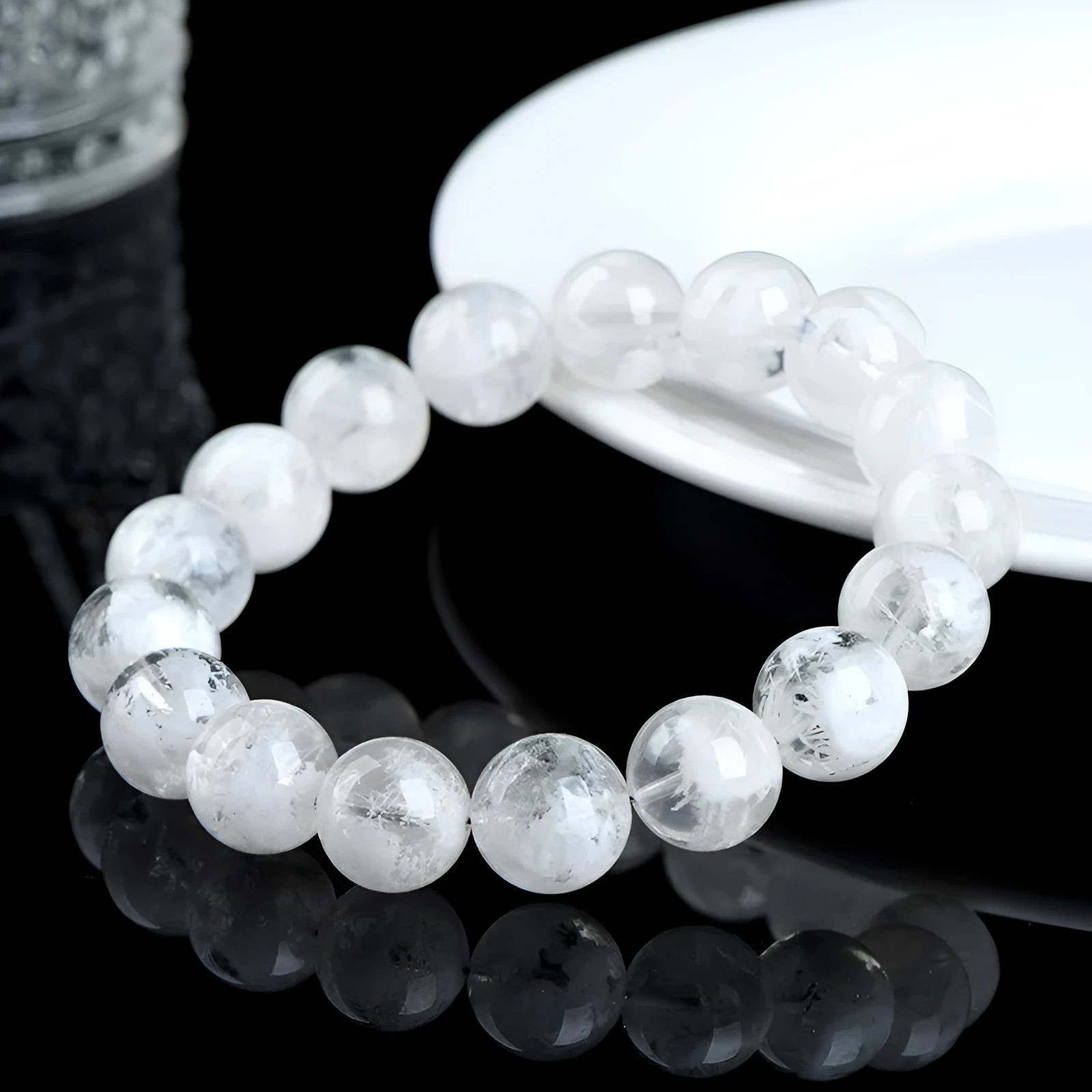 Women's crystal bracelet with natural blizzard snowflake round beads in geometric shape with Ruyi and Xiangyun design elements