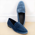 Blue and black sole women's loafers with artificial pu upper and rubber sole