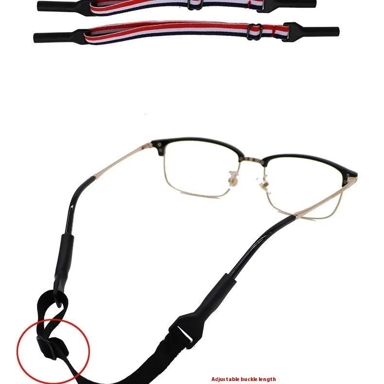 Black adjustable glasses cord with silicone earpiece attachments and fibre rope