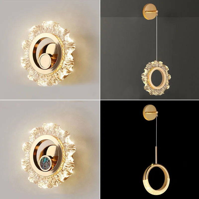 High Sense modern acrylic wall lamp showing three colour light settings on a white wall.