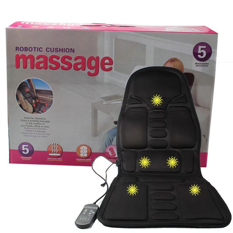 Black heating massage mat seat cushion with infrared physiotherapy function