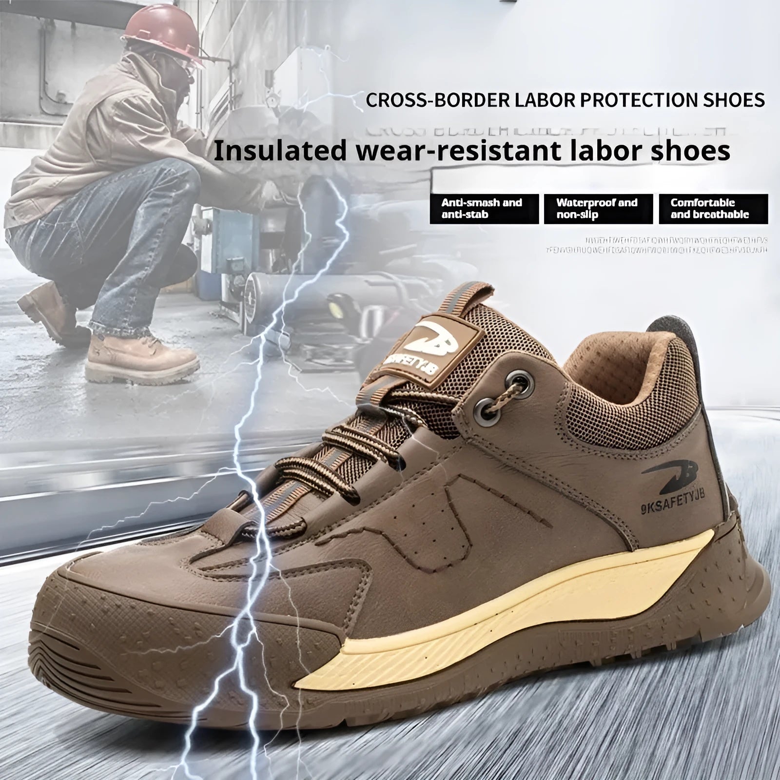 Leather safety work shoes with rubber sole in black colour showing workplace footwear design