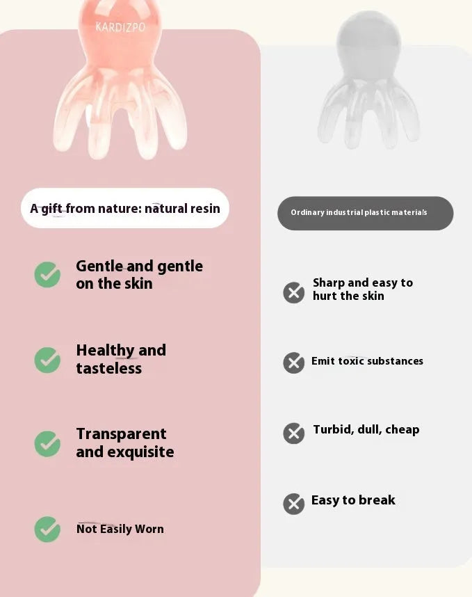 Pink octopus-shaped natural resin massage comb for periocular meridian treatment