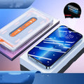 Anti-peep tempered glass screen protector for iPhone with electroplating finish and clean room applicator