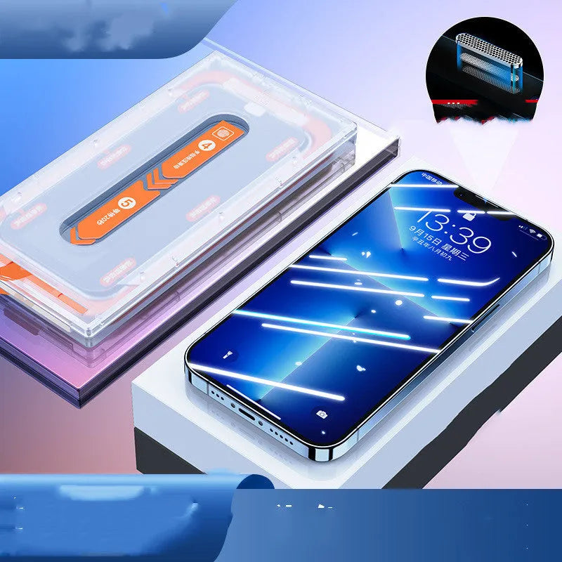 Anti-peep tempered glass screen protector for iPhone with electroplating finish and clean room applicator