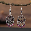Smart water drop purple retro fringe earrings with ethnic detailing and drop shape