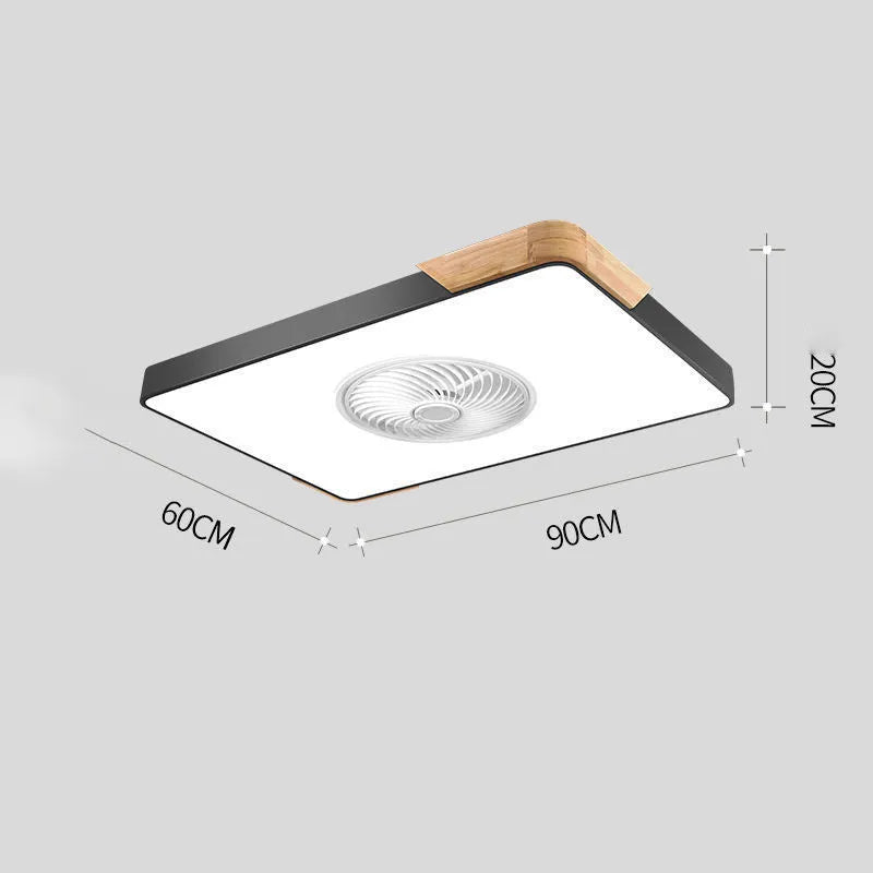 Nordic style ceiling fan with integrated light in a solid wood rectangular, round, or square frame.