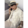 Plus size men's short-sleeved shirt with heavy 3D floral print in loose fit.