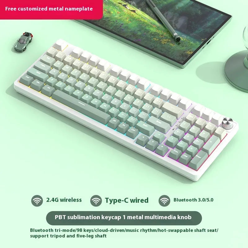 98 key wireless Bluetooth mechanical keyboard with display screen and metal knob