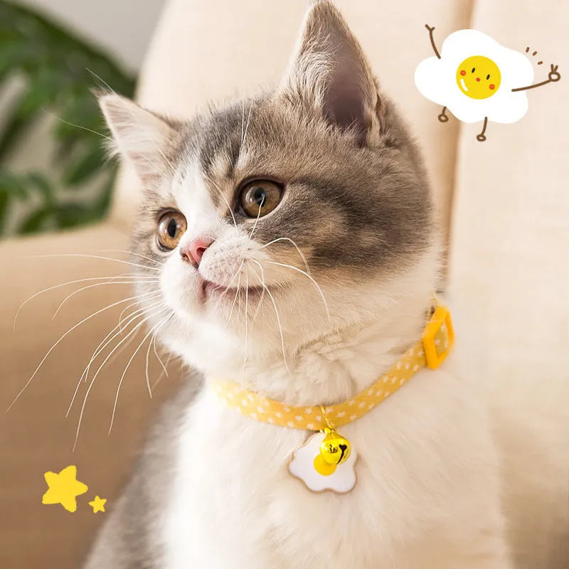 Adjustable cat collar with bell pendant and bow tie decoration for small pets in green, pink, yellow colours