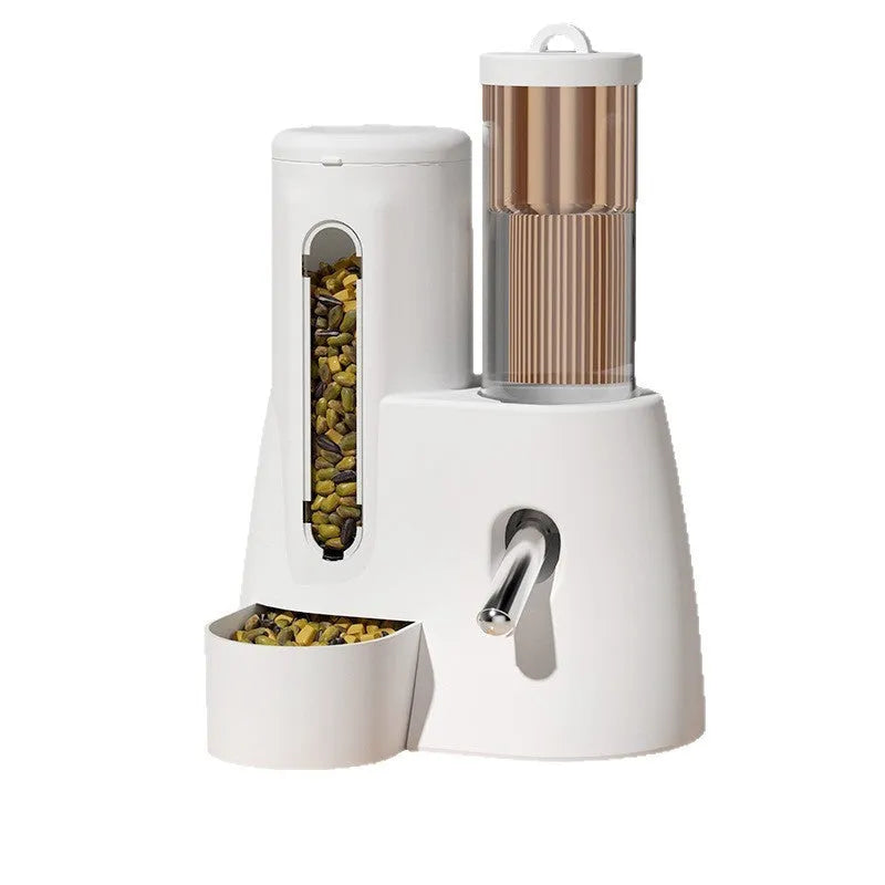 Hamster automatic drinking water feeder with integrated food basin in plastic construction