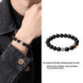Hand-woven black obsidian six-word mantra bracelet with 10mm prayer wheel beads for men