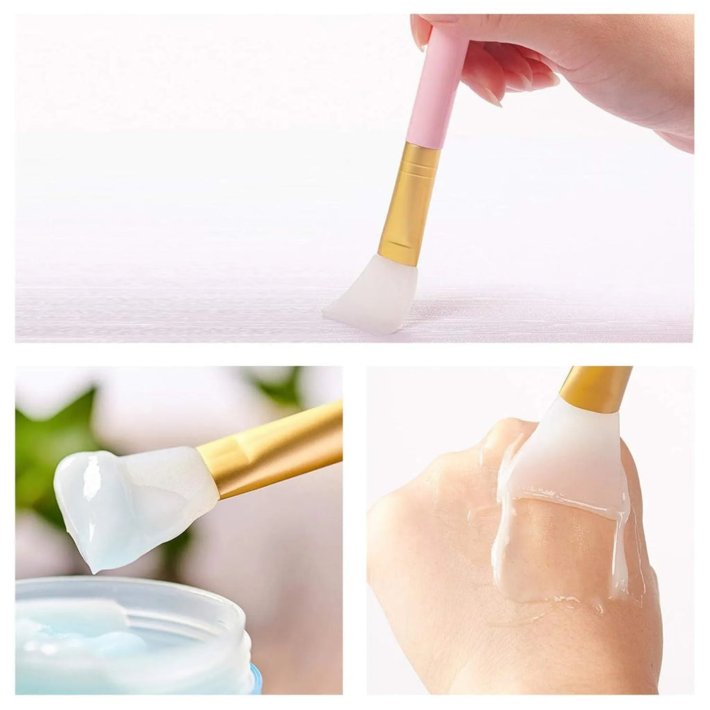 Reusable silicone face and body mask applicator brush in six colour options on a white background.