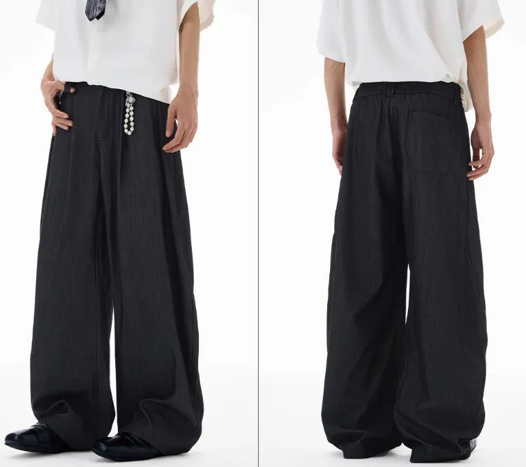 American retro texture high intelligence machete suit pants in black, regular fit, side view