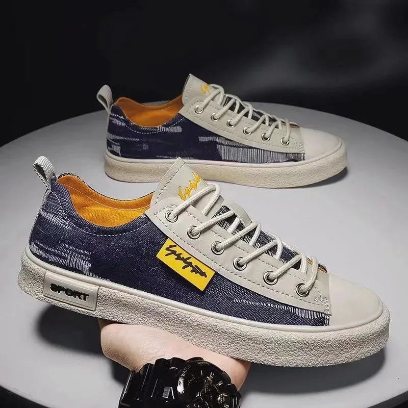 Men's casual canvas shoes front lace-up round toe available in black dark blue and light blue sizes 39 to 44