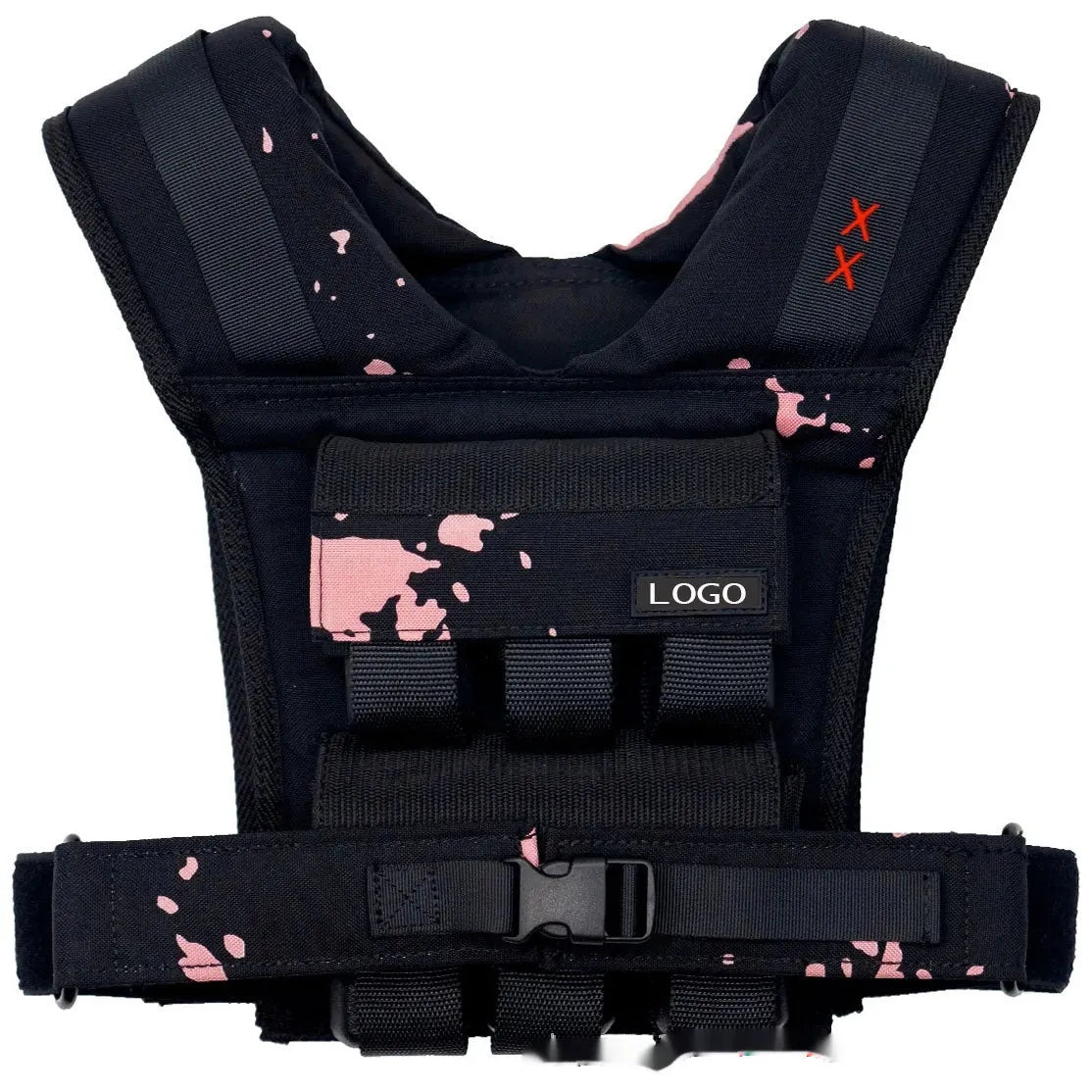 Black Oxford cloth adjustable weight vest for home gym and running with multiple weight options